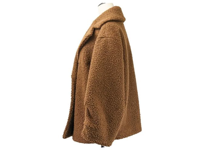 Autre Marque DAISY LIN Fondant Chocolat Shearling Half Coat Castaño - vista 3