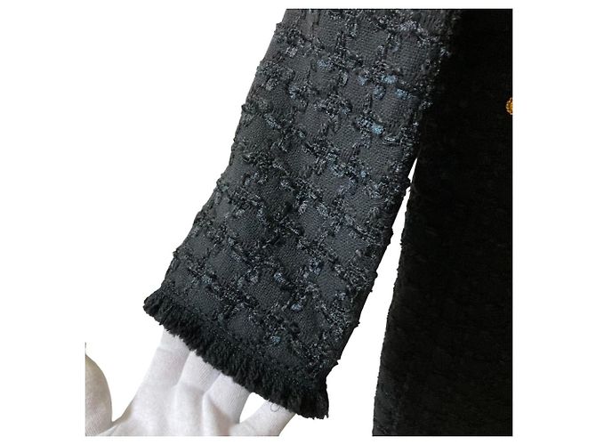 Autre Marque Abrigo largo de tweed sin cuello Edward Achour Paris Negro - vista 3