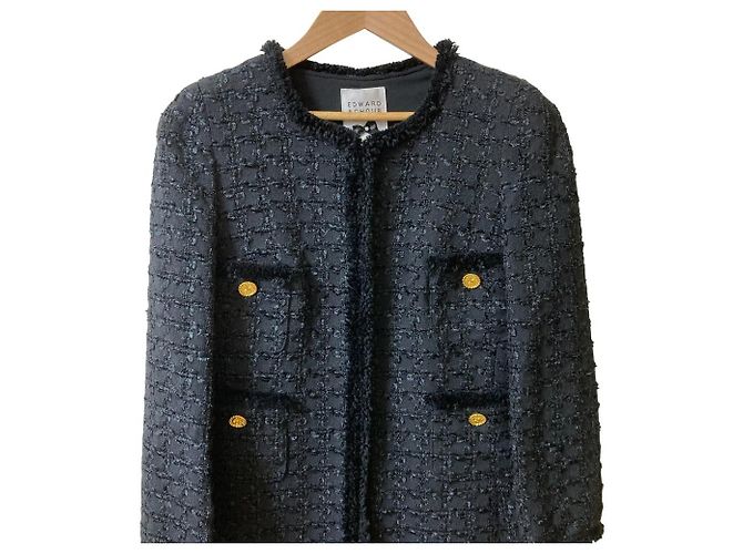 Autre Marque Abrigo largo de tweed sin cuello Edward Achour Paris Negro - vista 4
