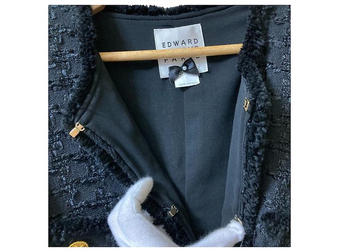 Autre Marque Abrigo largo de tweed sin cuello Edward Achour Paris Negro - vista 5