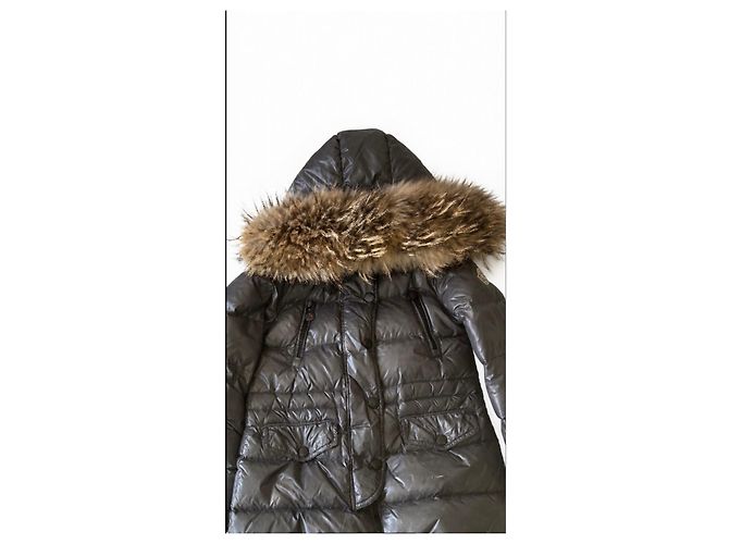 Doudoune Moncler avec capuche bordée de fourrure Gris anthracite - vue 3