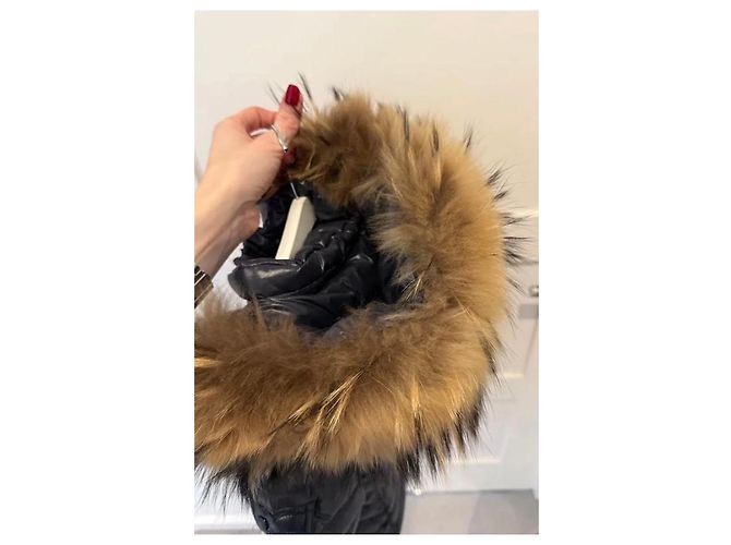 Doudoune Moncler avec capuche bordée de fourrure Gris anthracite - vue 9