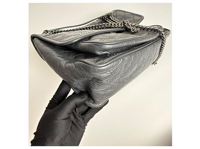 Saint Laurent Borsa Niki Medium in Pelle Grigia Grigio - vista 5