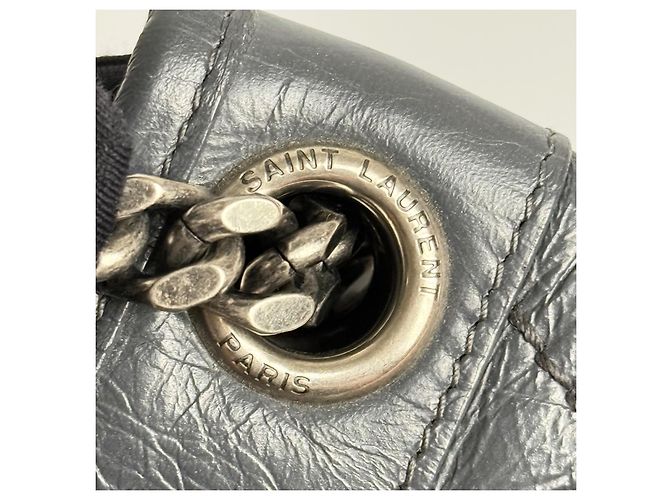 Saint Laurent Borsa Niki Medium in Pelle Grigia Grigio - vista 9