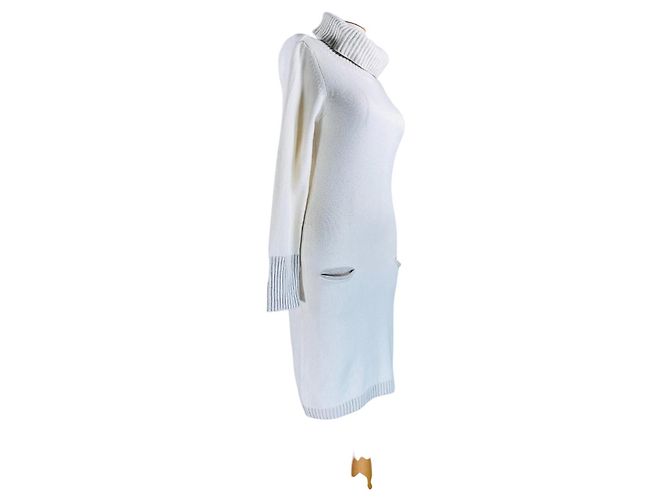 Autre Marque Katia Serafini cremefarbenes Kaschmir-Rollkragenkleid Roh - Ansicht 2