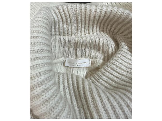 Autre Marque Katia Serafini cremefarbenes Kaschmir-Rollkragenkleid Roh - Ansicht 4