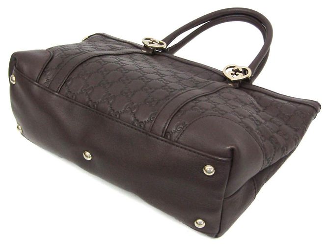 Borsa a mano in pelle marrone scuro Gucci Guccissima - vista 2