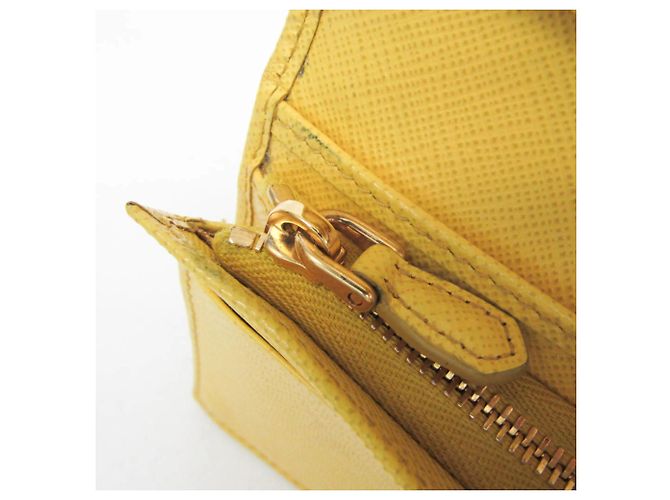 Prada Saffiano Triangle Logo Bi-Fold Wallet Yellow - view 10