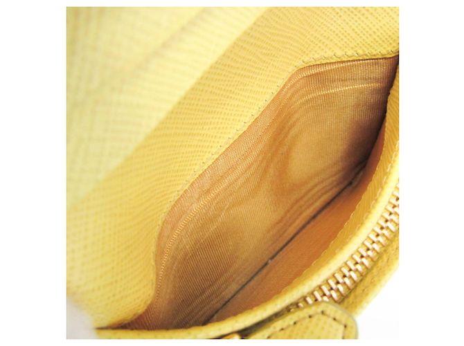 Prada Saffiano Triangle Logo Bi-Fold Wallet Yellow - view 11