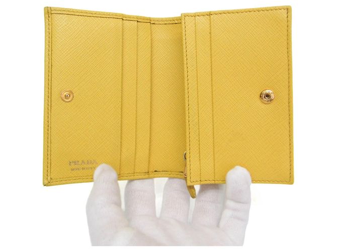 Prada Saffiano Triangle Logo Bi-Fold Wallet Yellow - view 3