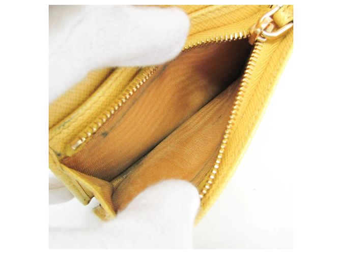 Prada Saffiano Triangle Logo Bi-Fold Wallet Yellow - view 4