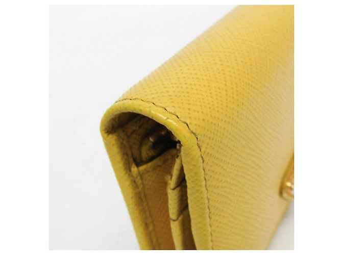 Prada Saffiano Triangle Logo Bi-Fold Wallet Yellow - view 6