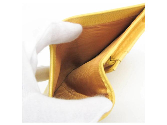Prada Saffiano Triangle Logo Bi-Fold Wallet Yellow - view 9