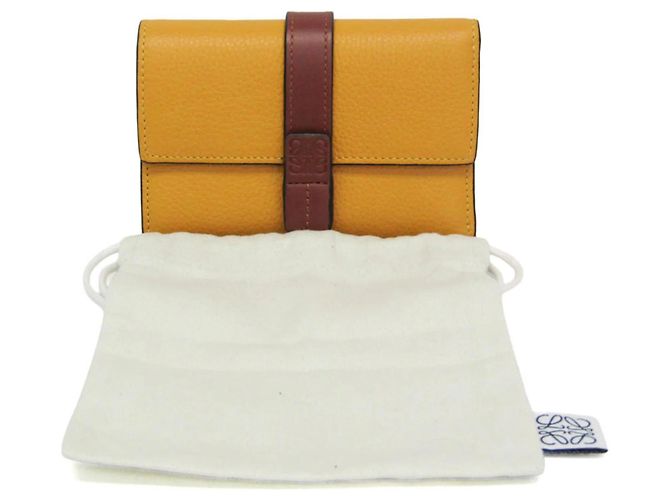 Cartera trifold Loewe de piel marrón y amarillo Castaño - vista 2