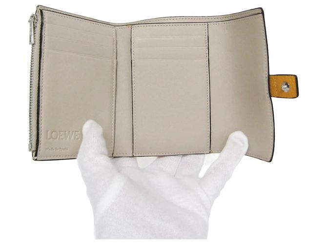 Cartera trifold Loewe de piel marrón y amarillo Castaño - vista 4