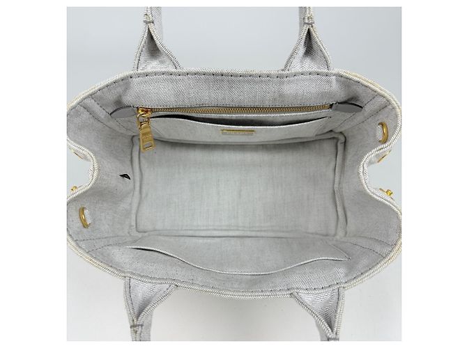 Bolsa Tote 2-Way Prada Canapa em denim Branco - vista 7