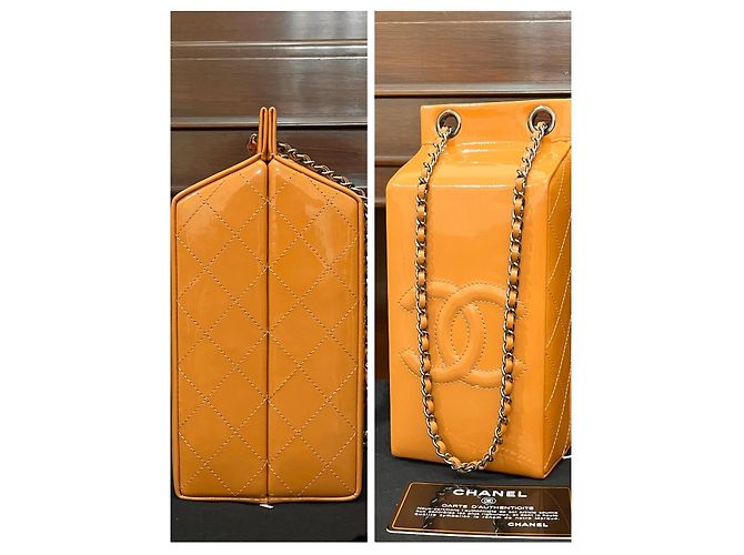 Borsa Chanel Milk Carton Arancione in pelle vernice - vista 12