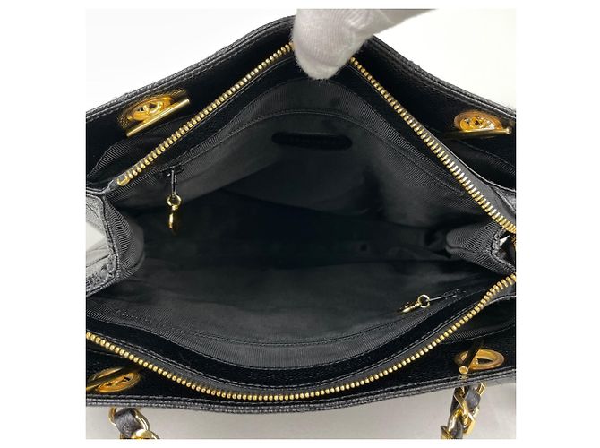 Borsa Tote Chanel in pelle di vitello martellata nera Nero - vista 6