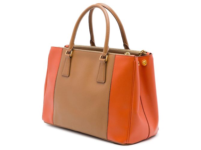 Borsa Prada Brown Medium Bicolor Saffiano Lux Galleria Double Zip Marrone - vista 2