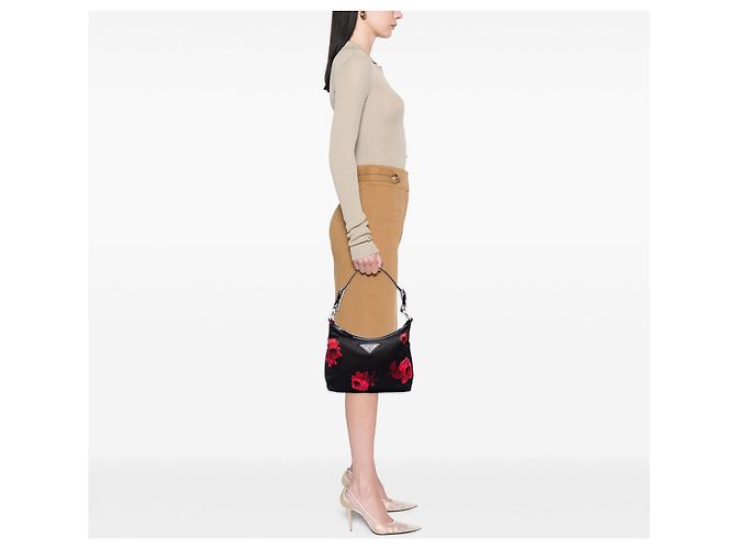 Borsa a Spalla Prada Black Tessuto Stampato Rose Nero - vista 6