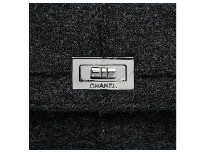 Chanel Gray Identification Jumbo Chocolate Bar Wool Felt Reissue 2.55 Flap Marrone Grigio antracite - vista 5