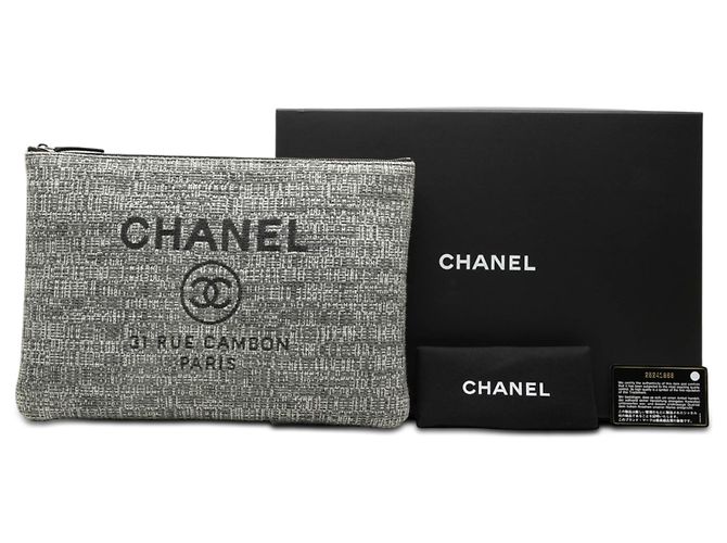 Clutch Chanel Gray Large Tweed Deauville O Case Marrone - vista 7