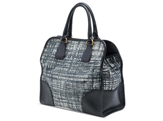Borsa Tote Lux in Tweed con bordi in Saffiano nero Prada - vista 2