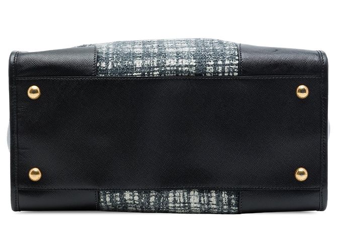 Borsa Tote Lux in Tweed con bordi in Saffiano nero Prada - vista 3