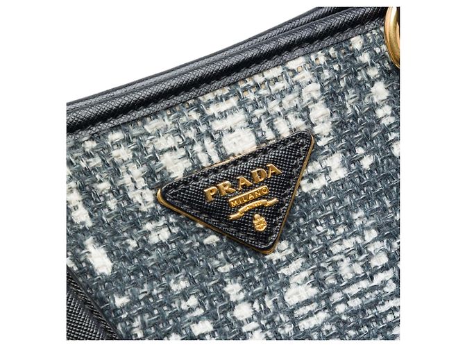 Borsa Tote Lux in Tweed con bordi in Saffiano nero Prada - vista 5