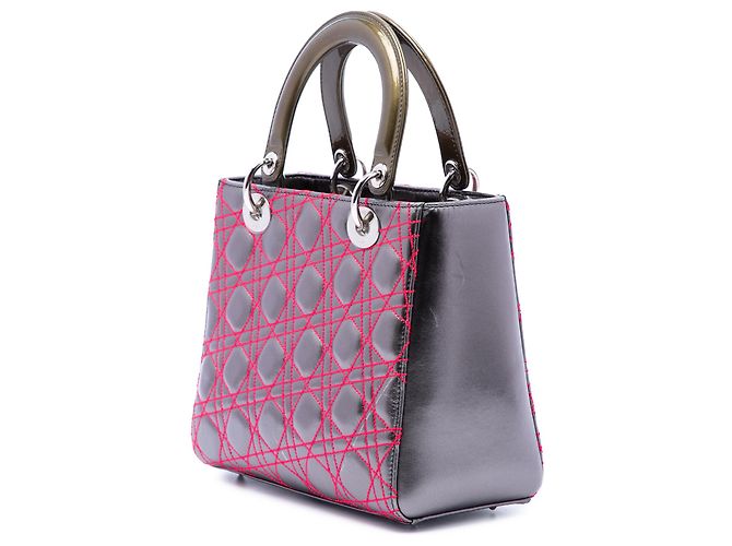 Dior Grigio Anselm Reyle Medium Cannage Lady Dior in agnello metallizzato Marrone Grigio antracite - vista 2