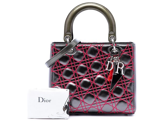 Dior Grigio Anselm Reyle Medium Cannage Lady Dior in agnello metallizzato Marrone Grigio antracite - vista 7