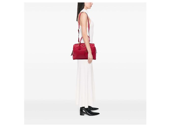 Sac cabas convertible à fermeture éclair Prada Red Vitello Daino Rouge - vue 6