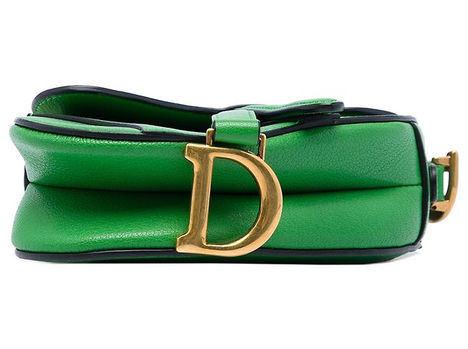 Borsa Saddle in micro pelle di capra verde Dior - vista 3