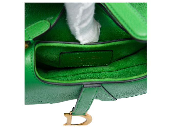 Borsa Saddle in micro pelle di capra verde Dior - vista 4