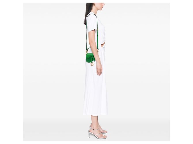 Borsa Saddle in micro pelle di capra verde Dior - vista 5