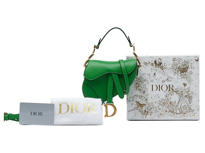 Borsa Saddle in micro pelle di capra verde Dior - vista 6