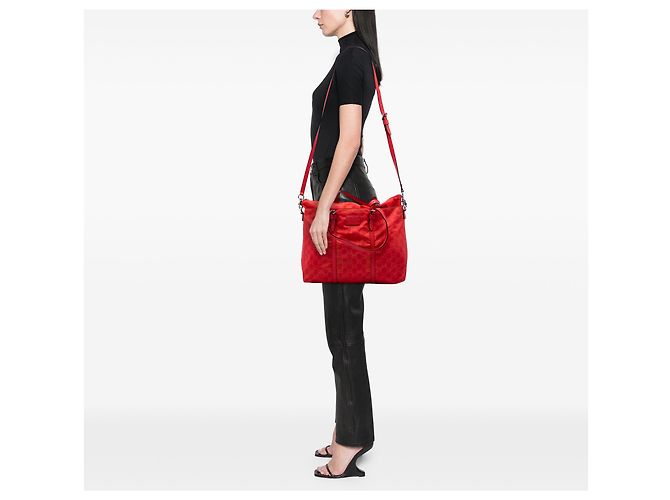 Borsa Satchel Gucci Red GG Nylon Rosso - vista 5