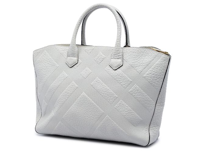 Borsa Burberry Gray Elephant Embossed Calfskin Check Dewsbury Marrone Grigio - vista 2