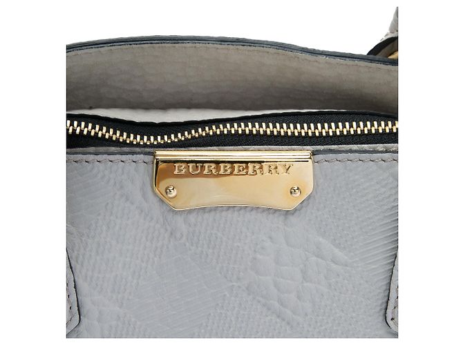Borsa Burberry Gray Elephant Embossed Calfskin Check Dewsbury Marrone Grigio - vista 5