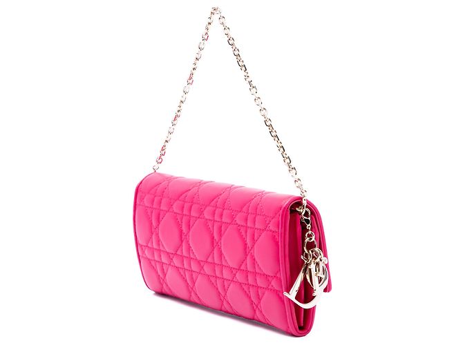 Portafoglio con catena Lady Dior in agnello Cannage rosa di Dior - vista 2