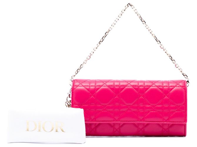 Portafoglio con catena Lady Dior in agnello Cannage rosa di Dior - vista 7
