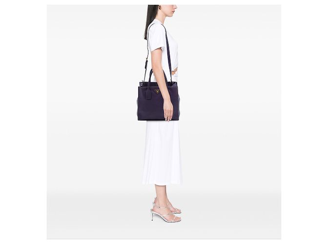 Borsa Tote Aperta Convertibile Prada Purple Vitello Daino Porpora - vista 6