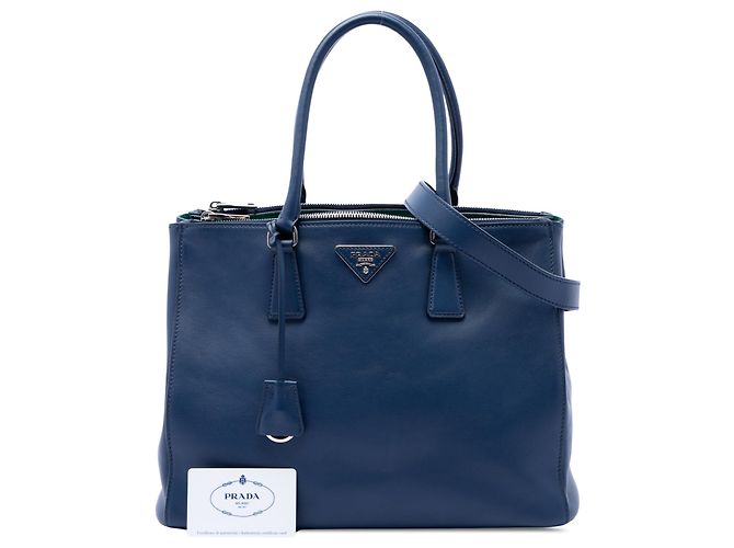 Borsa Tote Prada Blue Medium Soft Calf Galleria Double Zip Blu scuro - vista 7
