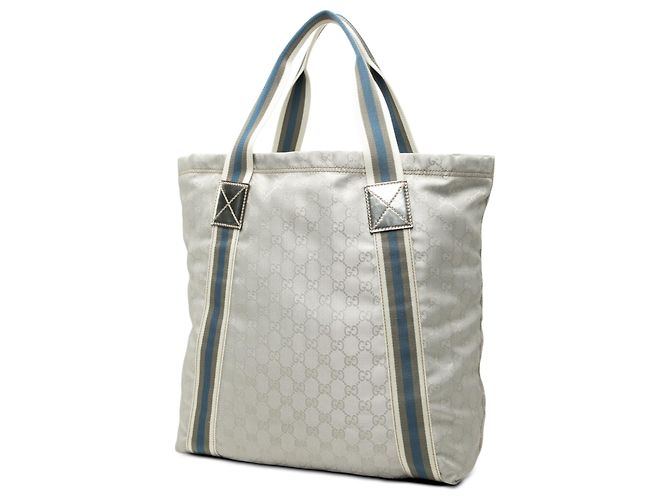 Gucci Tote aus grauem GG Canvas mit Web-Streifen Braun - Ansicht 2