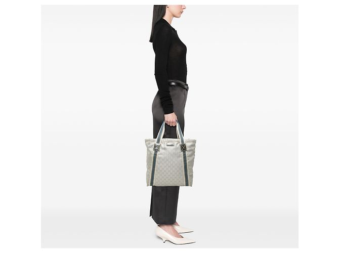 Gucci Tote aus grauem GG Canvas mit Web-Streifen Braun - Ansicht 6