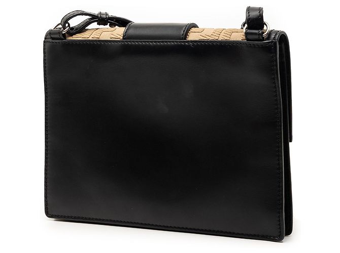 Bolso bandolera Fendi Black Calfskin and Canvas FF 1974 Flat Baguette Negro - vista 2