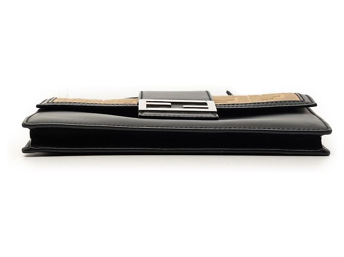 Bolso bandolera Fendi Black Calfskin and Canvas FF 1974 Flat Baguette Negro - vista 3