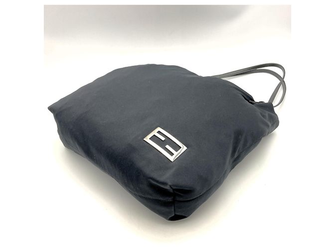 Borsa tote Fendi nera in pelle e cotone Nero - vista 2