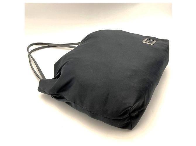 Borsa tote Fendi nera in pelle e cotone Nero - vista 3