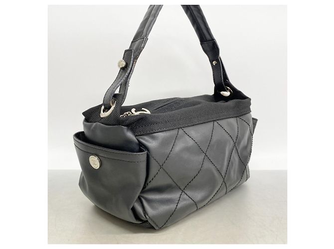 Chanel Paris Biarritz Canvas Schultertasche Schwarz - Ansicht 2